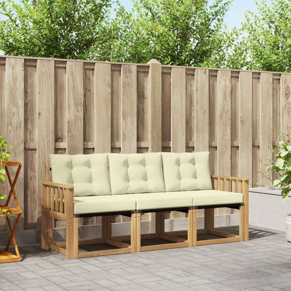 vidaXL Outdoor-Sofagarnitur mit Kissen 3 pcs Weiß und Creme 3389160