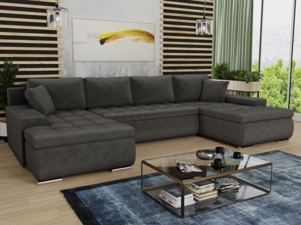 Wohnlandschaft mit Schlaffunktion Faris U-Form - Couch, Schlafsofa mit Bettkasten, Couchgranitur mit Bettfunktion, Big Sofa, Bettsofa (Dunkelgrau (Kronos 22))