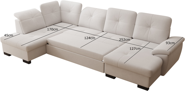 Ecksofa Mondo, Sofa mit Schlaffunktion und Bettkasten, Couch U-Form, Sofa Links, Chenille-Stoff WIND, 329 x 103 x 215 cm, Beige Bild 10