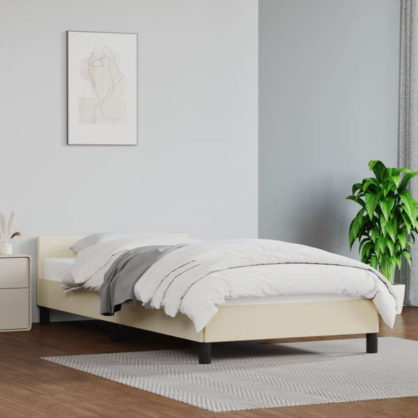 vidaXL Bettgestell mit Kopfteil, Kunstleder, Creme, 90x200 cm
