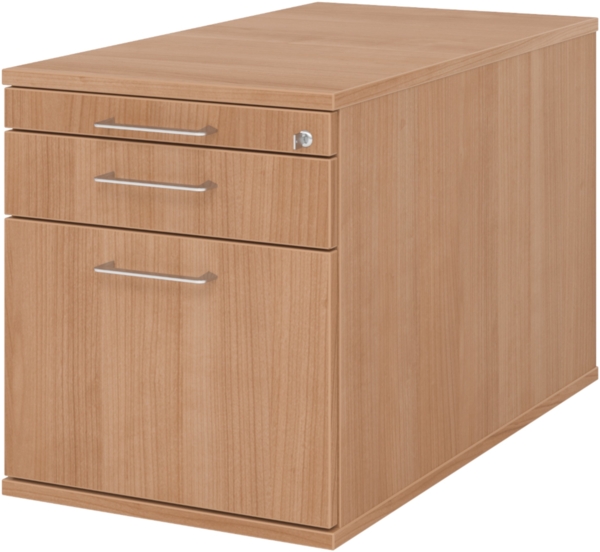 bümö Rollcontainer mit Hängeregister für Hängeordner, Container abschließbar in Nussbaum - Rollwagen mit Hängeregistratur als Schreibtisch Unterschrank od. Bürocontainer m. Bügelgriffe, TC20-N-N-BS