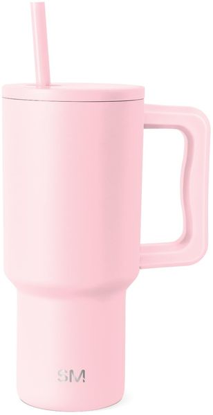 Simple Modern Thermobecher mit Strohhalm und Griff | Isolierter Edelstahl-Trinkbecher Eiskaffee-Reisebecher | Geschenke für Frauen und Männer | Trek | 890ml | Blush