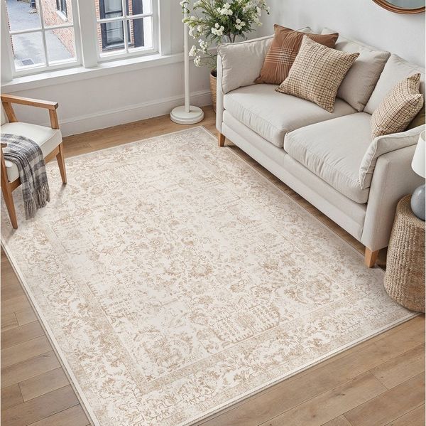 PURECOZY Teppich kurzflor, Wohnzimmerteppich, rutschfester Teppich, Vintage-Stil, rechteckig, Höhe: 6.1 mm, geeignet für verschiedene Innenräume, 150x80cm