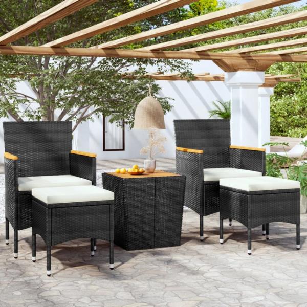 vidaXL 5-tlg. Garten-Bistro-Set Poly Rattan Massivholz Akazie Schwarz 3058376