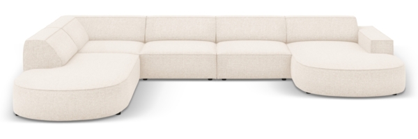 Micadoni Panorama-Ecksofa Jodie 7-Sitzer runde Recamiere Links Chenille Haga Helles Beige