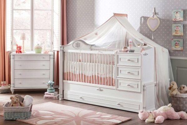 Möbel-Zeit Babybett ROMANTIC mitwachsend, 80x130-180 cm