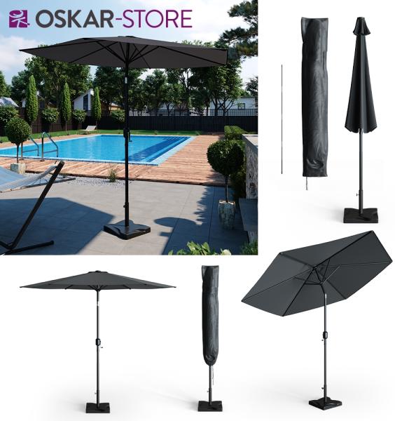 Oskar Sonnenschirm 270cm Set anthrazit inkl Schutzhülle + Ständer Gartenschirm