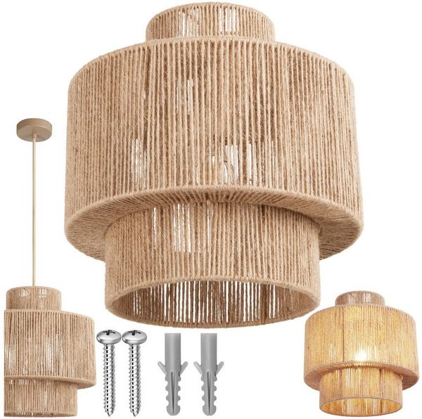tectake Deckenleuchten Pendelleuchte Allegra aus Jute im Boho-Stil, 40W, Charmante Wandbeleuchtung mit gemütlichen Lichtakzenten