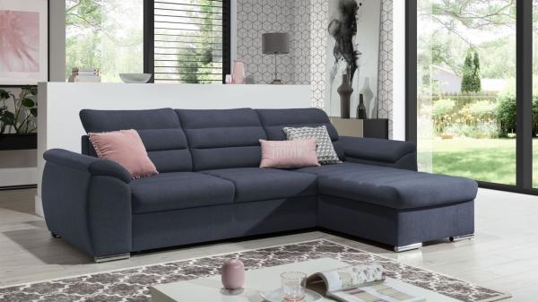 Ecksofa Schlafsofa Sofa PASCARA XS in Stoff Esito Dunkelblau Ottomane Rechts