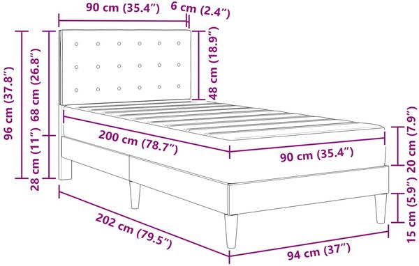 vidaXL Bettgestell mit Matratze Dunkelgrau 90 x 200 cm Stoff 3415089 Bild 11