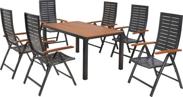 MERXX Garten-Essgruppe Tinos, (Set, 7-tlg), inkl. 6 Klappsessel, 1 Ausziehtisch