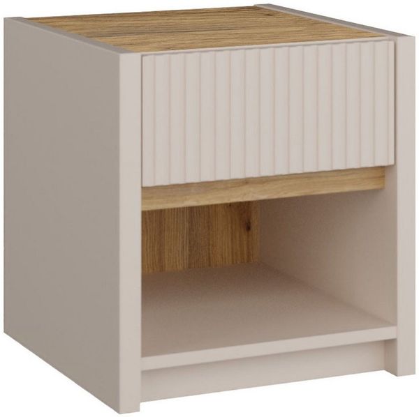 FORTE Nachtkommode Oak Squere, B/H/T 40,6/43/41,7 cm inklusive Beleuchtung, Vollauszug