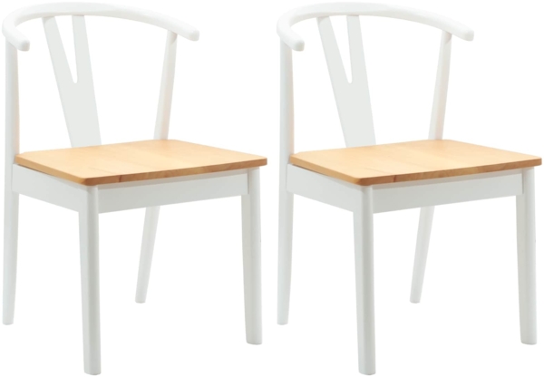 vidaXL Esszimmerstuhl 2 pcs Weiß und Natur Massives Gummiholz 42020407