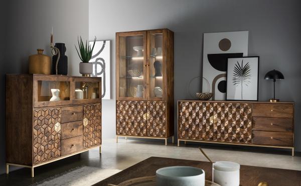 Highboard III 99x139cm "Assuan" Mango & Metall goldfarbig WZ-0462 Bild 5