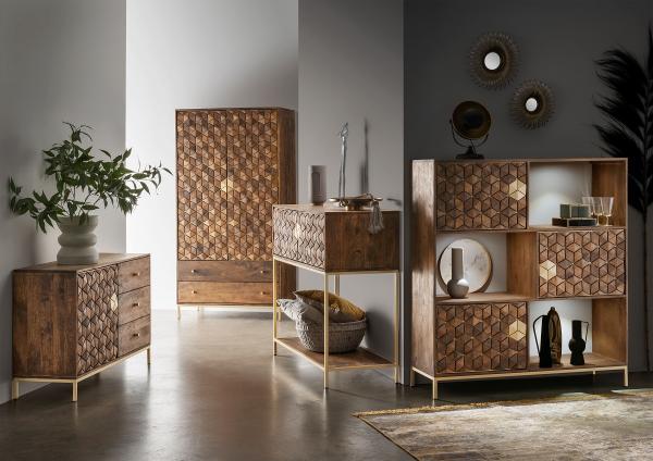 Highboard III 99x139cm "Assuan" Mango & Metall goldfarbig WZ-0462 Bild 6