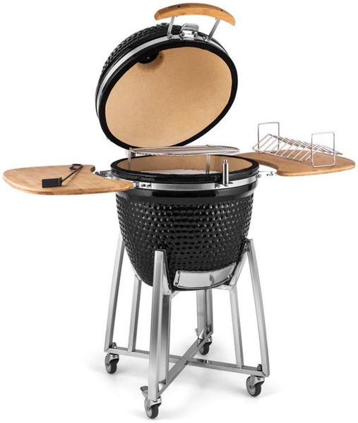 Klarstein 'Kingsize' Kamado-Grill, Keramikgrill 21", Smoker Slowcooking, Edelstahl Schwarz, 125 x 75 x 132 cm