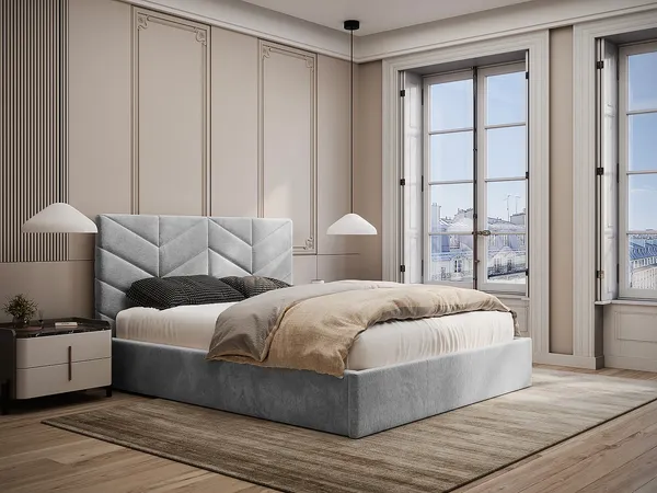 Vente-unique - JUSTANI Bett Stoff Grau - B 213 cm x H 106 cm x L 190 cm