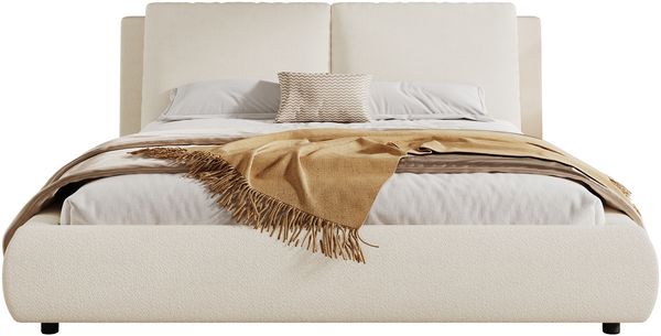 Merax Polsterbett, Doppelbett, 180*200cm, Bett mit Lattenrost und gepolstertes Kopfteil, Beige Bouclé Bild 10
