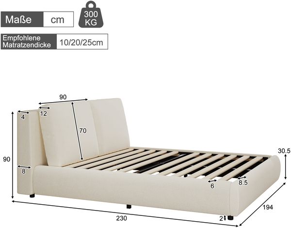 Merax Polsterbett, Doppelbett, 180*200cm, Bett mit Lattenrost und gepolstertes Kopfteil, Beige Bouclé Bild 4