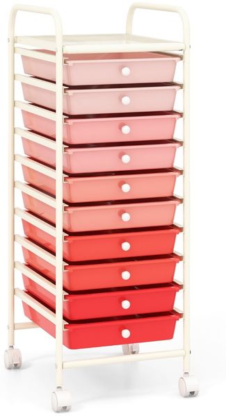 Rollwagen mit 10 Stapelbaren Schubladen Rollcontainer Badrollwagen Badtrolley Rosa