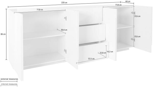 Sideboard >Piacenza< in Weiß-Hochglanz - 220x86x44cm (BxHxT) Bild 4