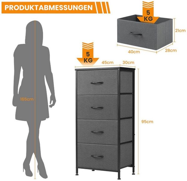 DUMOS Stauraumschrank Kommode mit Stoffschubladen, Stoffkommode für Schlafzimmer Geeignet Schubladenschränke