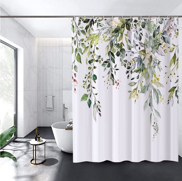 FOUORTUNATE-BEE Duschvorhang Blumen Duschvorhänge mit 12 Haken, Polyster Wasserdicht Duschvorhang Breite 180 cm (für Badezimmer, Beschwerter Saum, Badewannen Hotelvorhang, Maschinenwaschbar, Schnell Trocknend)