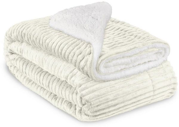 Wohndecke Sherpa Decke Kuscheldecke Glitzereffekt XL Natur Elisa, 150x200 cm, Beautissu, Dicke Winter Fleecedecke Lammfell-Optik & ? Hautfreundliche