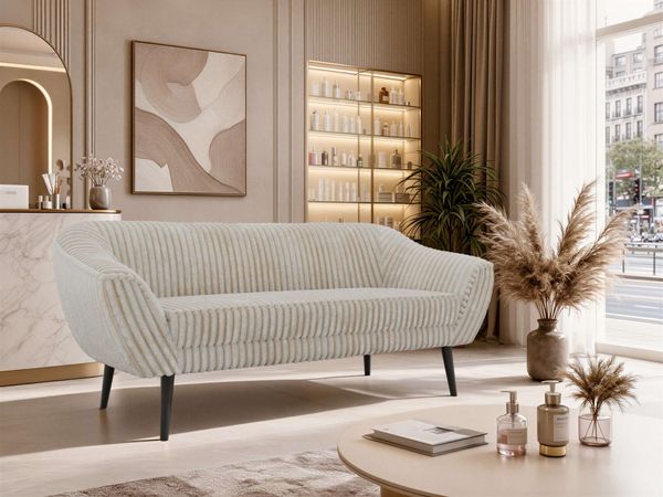 Sofa, Wohnzimmersofa PIRS 3, Skandinavisches Sofa 3-Sitzer, Sofa mit Wellenfederung, schwarze Füße, Breite 180 cm Hoher Sitzkomfort - Beige Cord