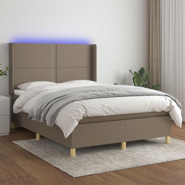 vidaXL Boxspringbett mit Matratze & LED Taupe 140x190 cm Stoff 3138793