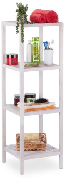 Relaxdays Badregal mit offenen Ablagen, Walnussholz natur, Natur, 35,5 x 35,5 x 80 cm