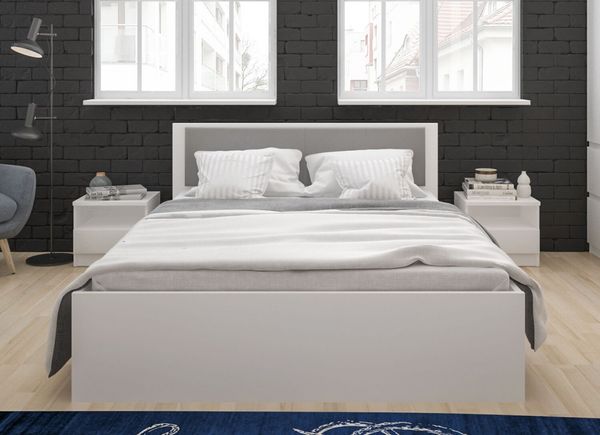 Doppelbett BOSTON Futonbett 180x200cm weiß grau mit Bettschubladen