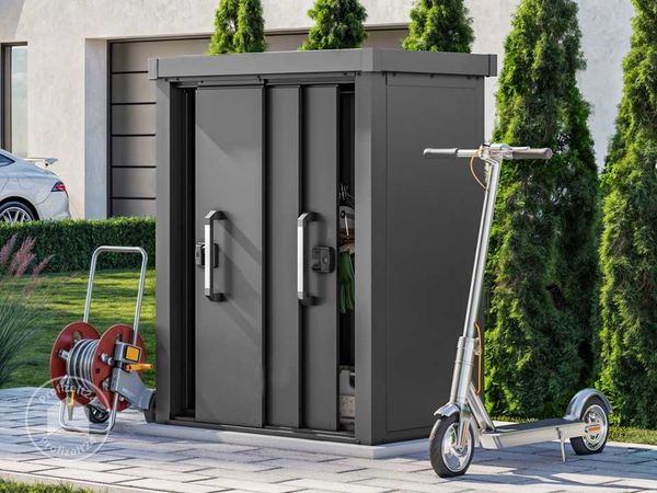 GFP Primeyard Geräteschrank Metall 120x78x161 cm Gartenschrank Schiebetür anthrazit inkl. Fußboden