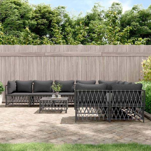 vidaXL 9-tlg. Garten-Lounge-Set mit Kissen Anthrazit Stahl 3186933