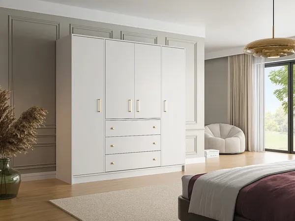 Vente-unique - LIZANDRO Wardrobe and walk-in wardrobe Holz, Platte Weiß - B 58 cm x H 200 cm x L 196 cm