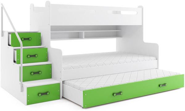 BMS Etagenbett für Kinder MAX 3 Weiß Grün mit 3 Matratzen