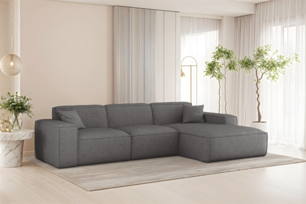 Ecksofa Designersofa CELES PREMIUM in Stoff Artico Grau Ottomane Rechts Bild 1