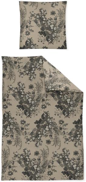 Irisette Sky Mako-Satin Bettwäsche 155x220 Blüten Blumen natur schwarz 8396-80