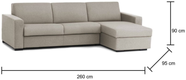 Dmora Sofa mit Halbinsel Azechiele, Ecksofa, Halbinsel mit umkehrbarem Stauraum, schmale Armlehnen, 100 % Made in Italy, 260 x 95 x 90 cm, Taupe Bild 3