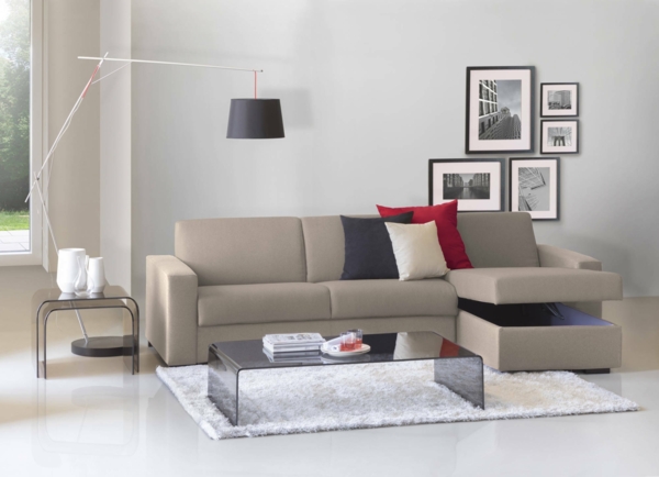 Dmora Sofa mit Halbinsel Azechiele, Ecksofa, Halbinsel mit umkehrbarem Stauraum, schmale Armlehnen, 100 % Made in Italy, 260 x 95 x 90 cm, Taupe Bild 4