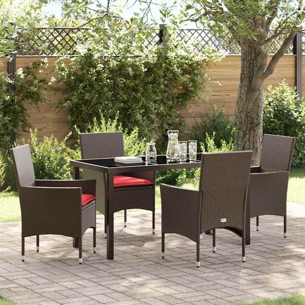 vidaXL Tisch- und Stuhlset mit Kissen 5 pcs Braun PE-Rattan 3379823