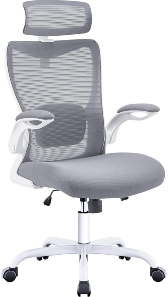 Ergonomischer Bürostuhl mit Klapparmlehnen und Wippfunktion Grau