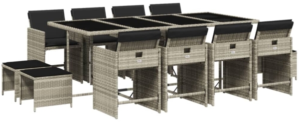 vidaXL 13-tlg. Garten-Essgruppe mit Kissen Hellgrau Poly Rattan 3211163 Bild 1