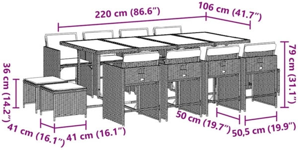 vidaXL 13-tlg. Garten-Essgruppe mit Kissen Hellgrau Poly Rattan 3211163 Bild 10