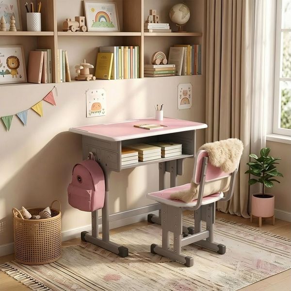 BBG Kinderschreibtisch Höhenverstellbares Kinder Schreibtisch Set mit Stuhl (Ergonomischer Lerntisch 60x40 cm, 4-Stufen Höhenverstellung, Ein Tisch, ein Stuhl), Anti-Rutsch Füße, Schulmöbel für Kinder ab 3 Jahren