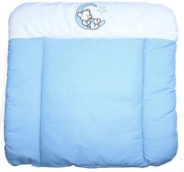 Wickelauflage mit Applikation - Bärchen Mond Blau - Wickeltischauflage Baby Auflage (70x50 cm)