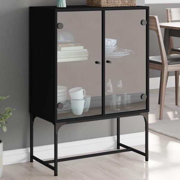 vidaXL Beistellschrank mit Glastüren Schwarz 69x37x100 cm 836547