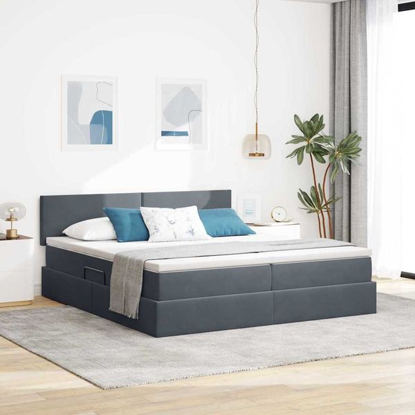 vidaXL Aufbewahrungsbett mit Kopfteil Dunkelgrau 90 x 200 cm 3370962