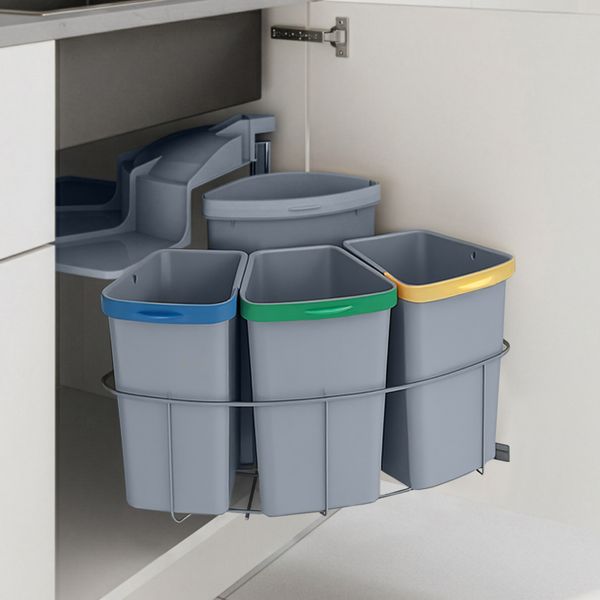 Einbau-Mülleimer Kollby schwenkbar Grau 3x6 L+1x12 L [en. casa]