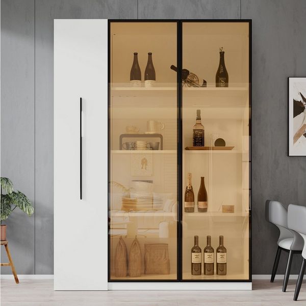 HAUSS SPOLE Vitrine mit Glastür,Badezimmerschrank Multifunktionsschrank mit Bücherregal (Packung, Hochschrank im französischen Stil, Bücherregal,Badezimmerschrank) Vitrine mit Glastür und Rollschrank
